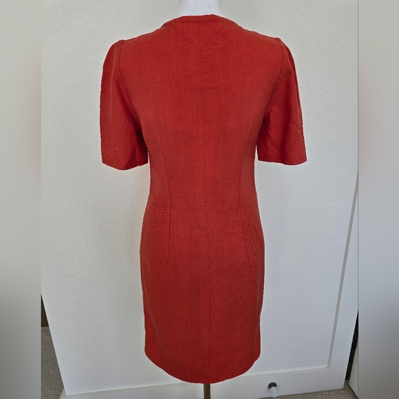 Vintage Adele Simpson Orange Linen Dress | Gold Button Sheath - Picture 8 of 11